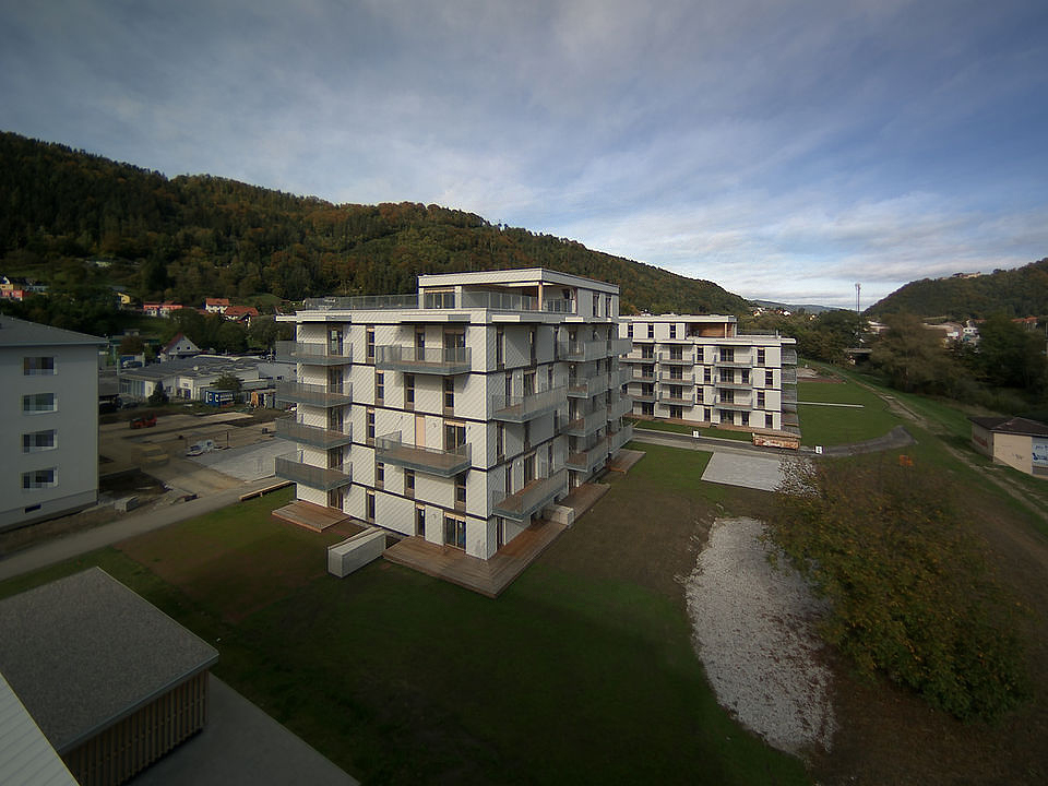 Livebild Baukamera 1 - Webcam 'Gesamtpanorama 1.+2. Bauabschnitt' - Baustelle 'Riverside', Rechte Mürzzeile, 8605 Kapfenberg (ca. 5 Minuteninterval)