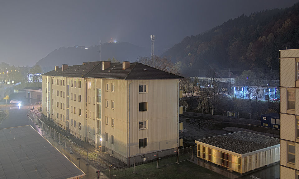 Livebild Baukamera 3 - Webcam 'Gesamtpanorama 4. Bauabschnitt' - Baustelle 'Riverside', Rechte Mürzzeile, 8605 Kapfenberg (ca. 5 Minuteninterval)