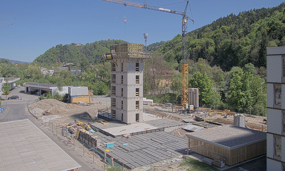 Livebild Baukamera 3 - Webcam 'Gesamtpanorama 4. Bauabschnitt' - Baustelle 'Riverside', Rechte Mürzzeile, 8605 Kapfenberg (ca. 5 Minuteninterval)