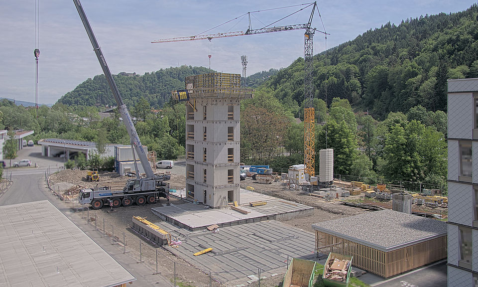Livebild Baukamera 3 - Webcam 'Gesamtpanorama 4. Bauabschnitt' - Baustelle 'Riverside', Rechte Mürzzeile, 8605 Kapfenberg (ca. 5 Minuteninterval)